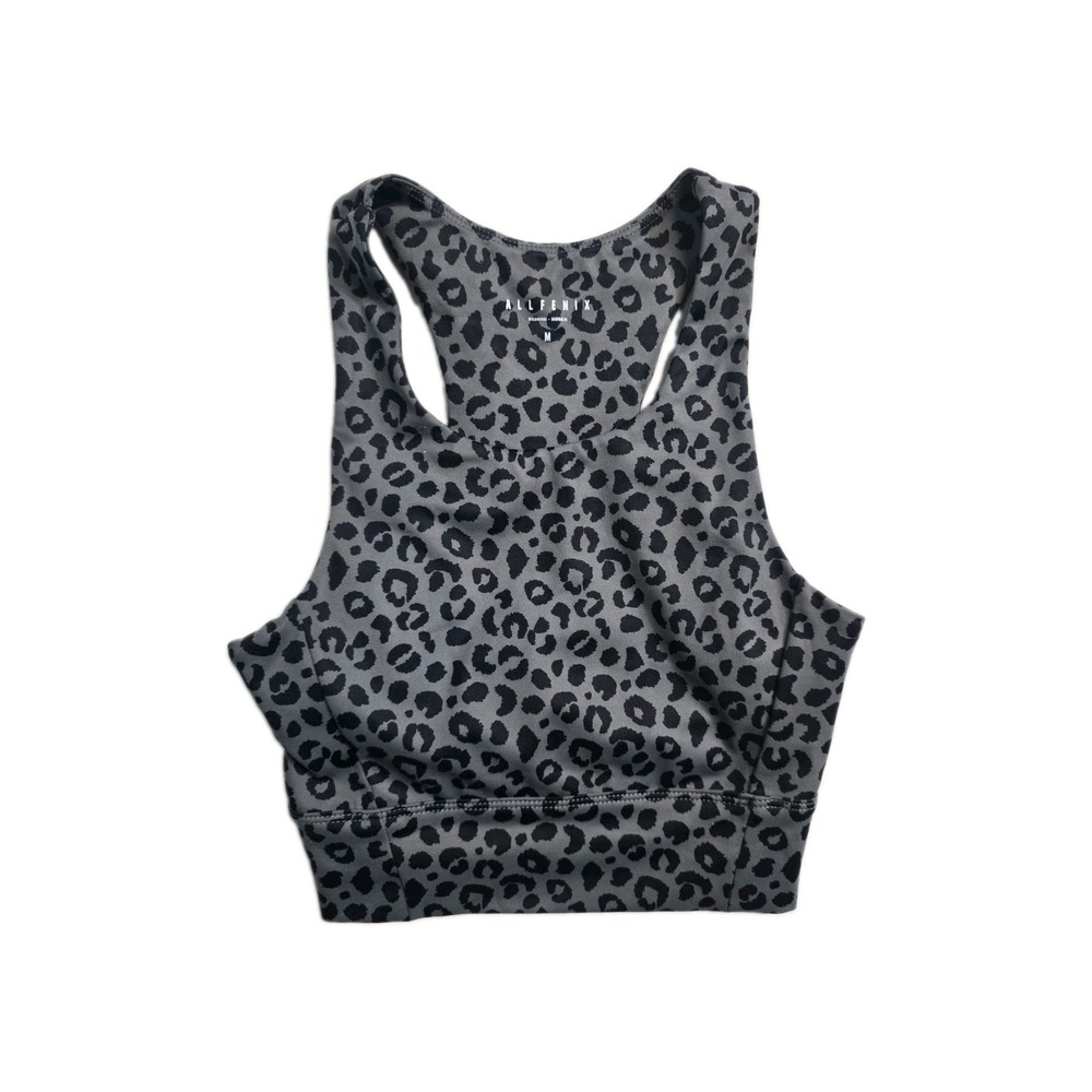 AllFenix Sports Bra Womens M Taupe Black Leopard Racerback Pullover Bralette
